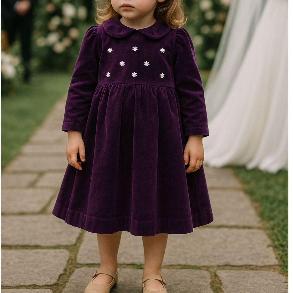 Purple Velvet Formal Dress Sz 4 Flower Girl Party Church Special Occasion